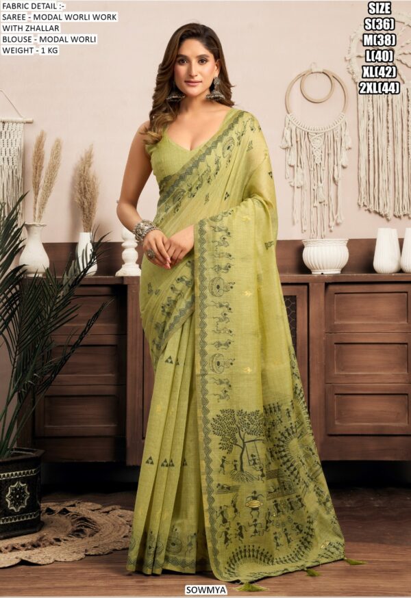 Modal Worli Work With Zhallar Luxury Ethnic Wear Un-Stitched Saree Collection 2025