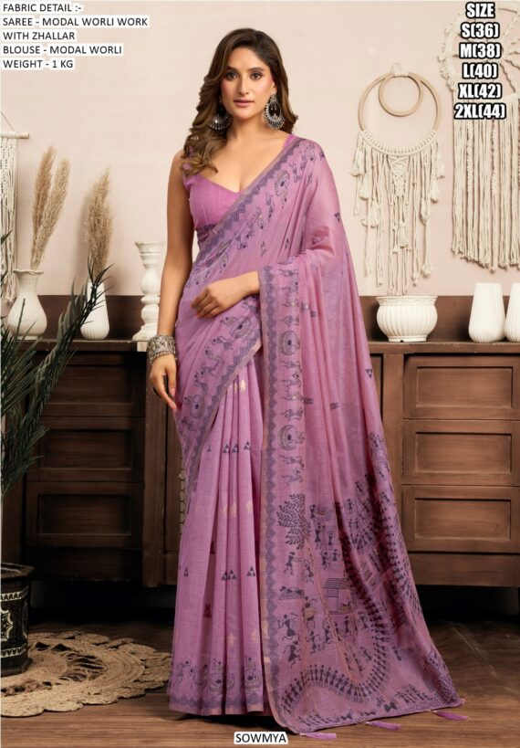 Modal Worli Work With Zhallar Luxury Ethnic Wear Un-Stitched Saree Collection 2025