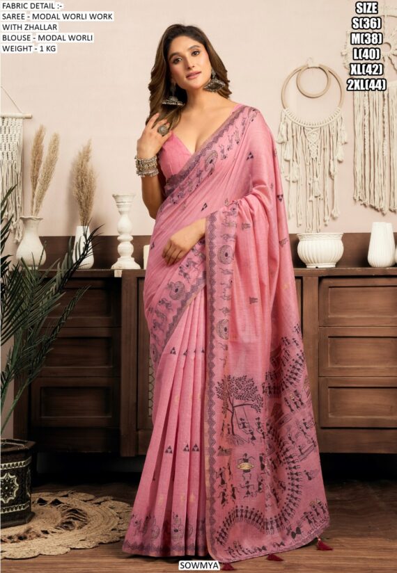 Modal Worli Work With Zhallar Luxury Ethnic Wear Un-Stitched Saree Collection 2025