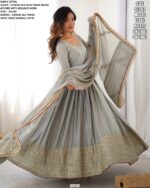 Chinon Silk Full Embroidery Work Gown With Dupatta Set For Elegant Evening Outfit