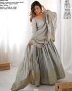 Chinon Silk Full Embroidery Work Gown With Dupatta Set For Elegant Evening Outfit