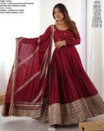 Chinon Silk Full Embroidery Work Gown With Dupatta Set For Elegant Evening Outfit