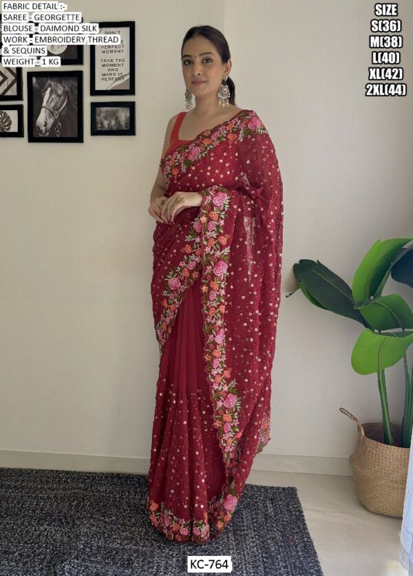 Shop Our Stylish Georgette Embroidery Work Party Or Festival Wear Un-Stitched Sarees