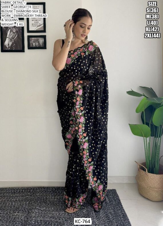 Shop Our Stylish Georgette Embroidery Work Party Or Festival Wear Un-Stitched Sarees