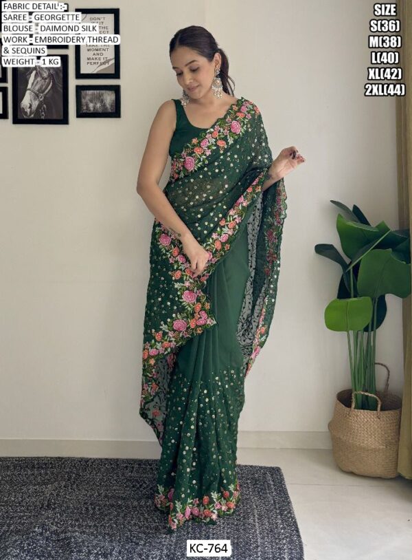 Shop Our Stylish Georgette Embroidery Work Party Or Festival Wear Un-Stitched Sarees