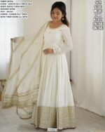 Chinon Silk Full Embroidery Work Gown With Dupatta Set For Elegant Evening Outfit