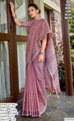 New Kashmiri Style Linen Embroidery Designer Un-Stitched Saree With Blouse (Party Wear)