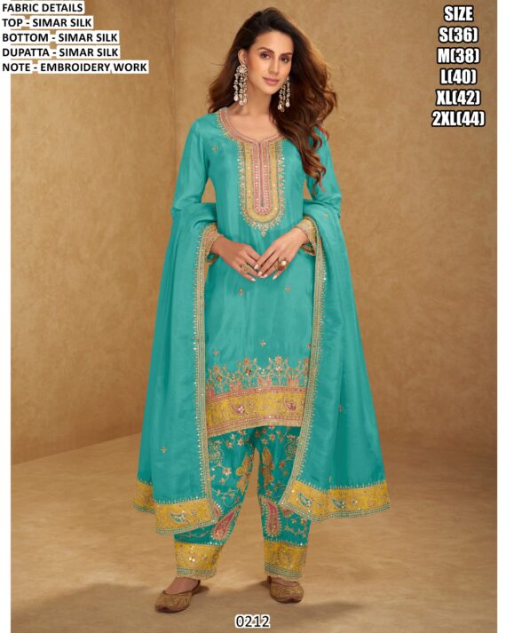 Buy Ready To Wear Embroidered Simar Silk Punjabi Patiyala Style Salwar Suit With Dupatta