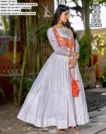Wedding Wear Designer Gown In Full White Chinon With Attached Leheriya Printed Jacket