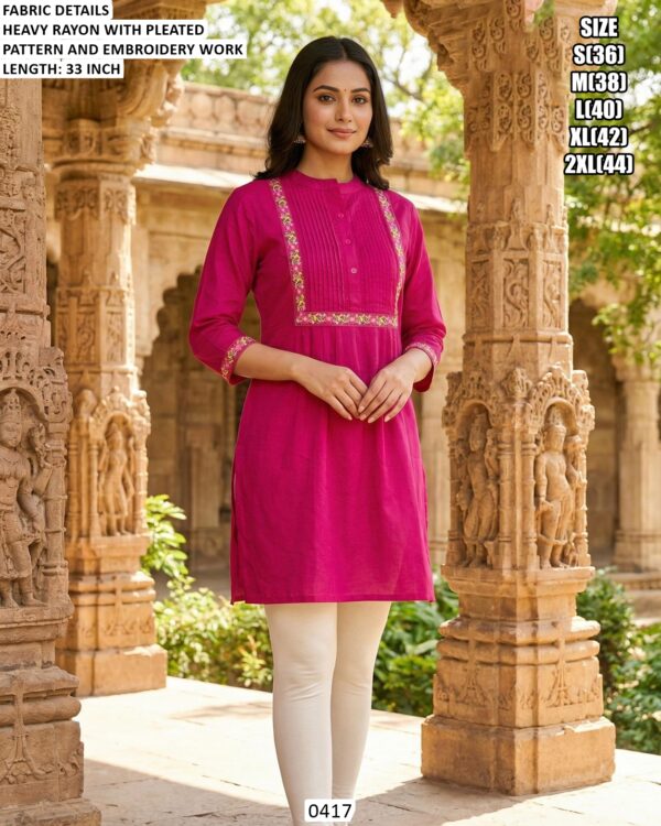 Women's Regular And Office Wear Heavy Rayon Classic Embroidery Work Tunic Tops