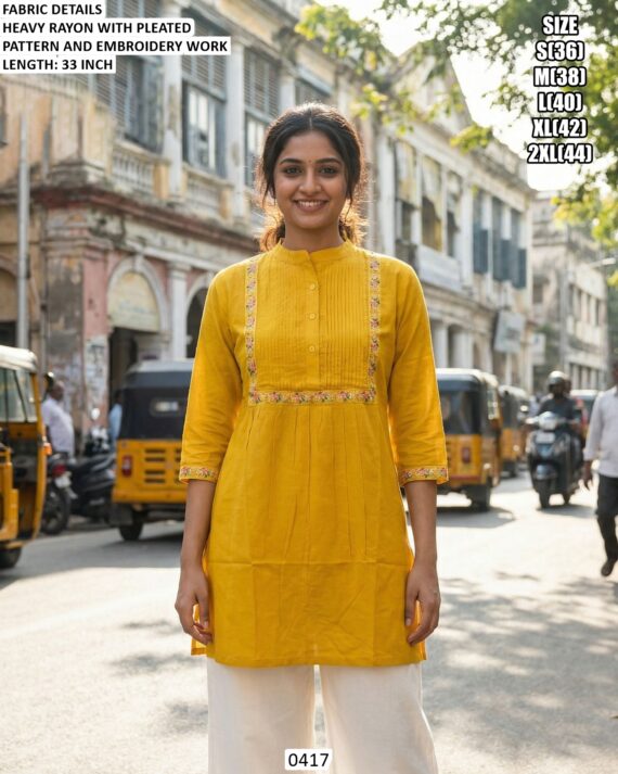 Women's Regular And Office Wear Heavy Rayon Classic Embroidery Work Tunic Tops