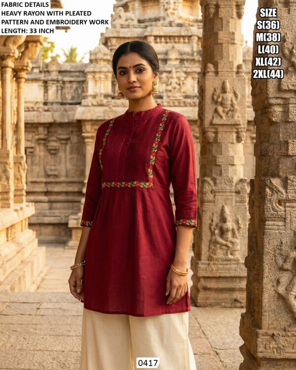 Women's Regular And Office Wear Heavy Rayon Classic Embroidery Work Tunic Tops