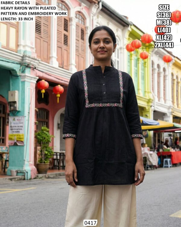 Women's Regular And Office Wear Heavy Rayon Classic Embroidery Work Tunic Tops