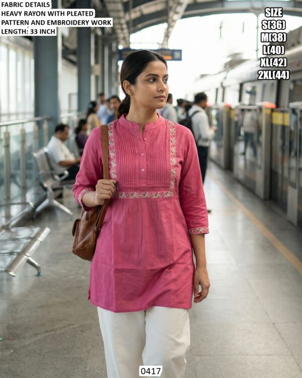 Women's Regular And Office Wear Heavy Rayon Classic Embroidery Work Tunic Tops