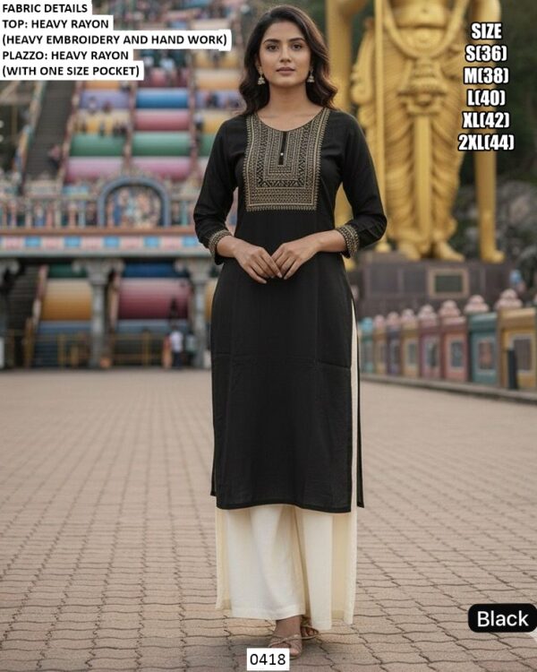 Regular Fit Ready To Wear Heavy Rayon Embroidery Work And Hand Work Kurta Plazo Sets