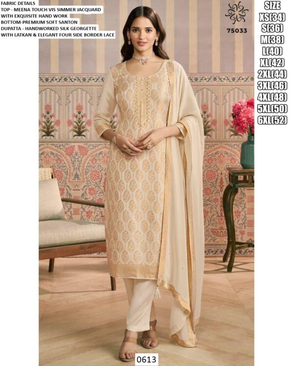 Viscose Shimmer Jacquard Exquisite Hand Work Festive Wear Readymade Salwar Suit Sets