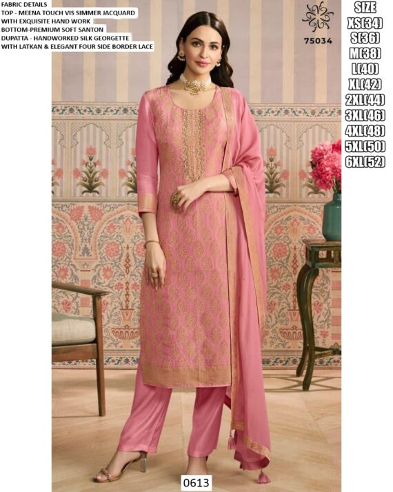 Viscose Shimmer Jacquard Exquisite Hand Work Festive Wear Readymade Salwar Suit Sets