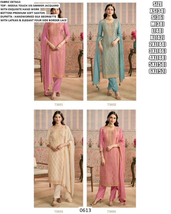 Viscose Shimmer Jacquard Exquisite Hand Work Festive Wear Readymade Salwar Suit Sets