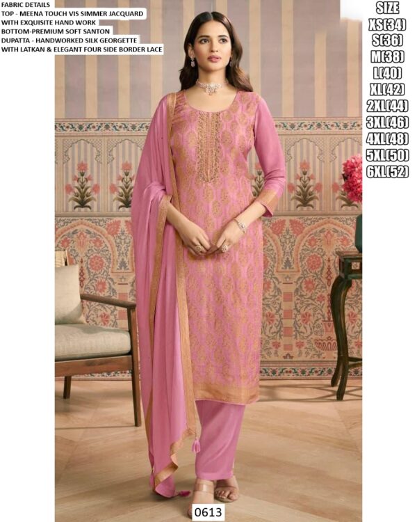 Viscose Shimmer Jacquard Exquisite Hand Work Festive Wear Readymade Salwar Suit Sets