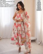 Party Wear Pure Muslin Off-White Readymade Anarkali Salwar Suit Set For Women