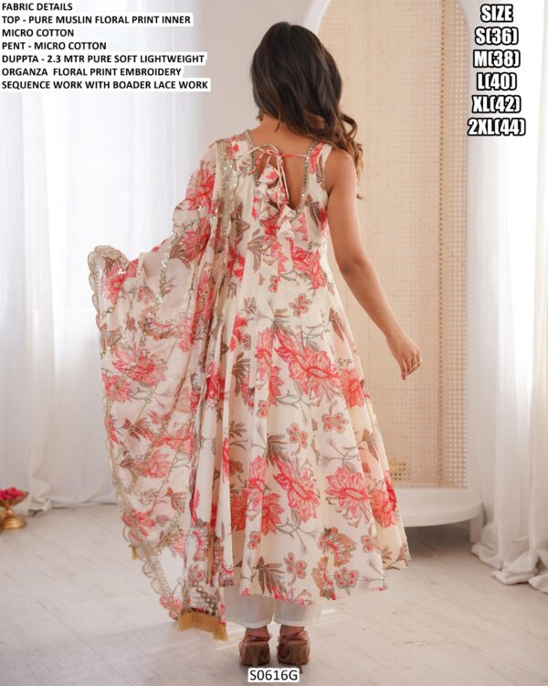 Party Wear Pure Muslin Off-White Readymade Anarkali Salwar Suit Set For Women