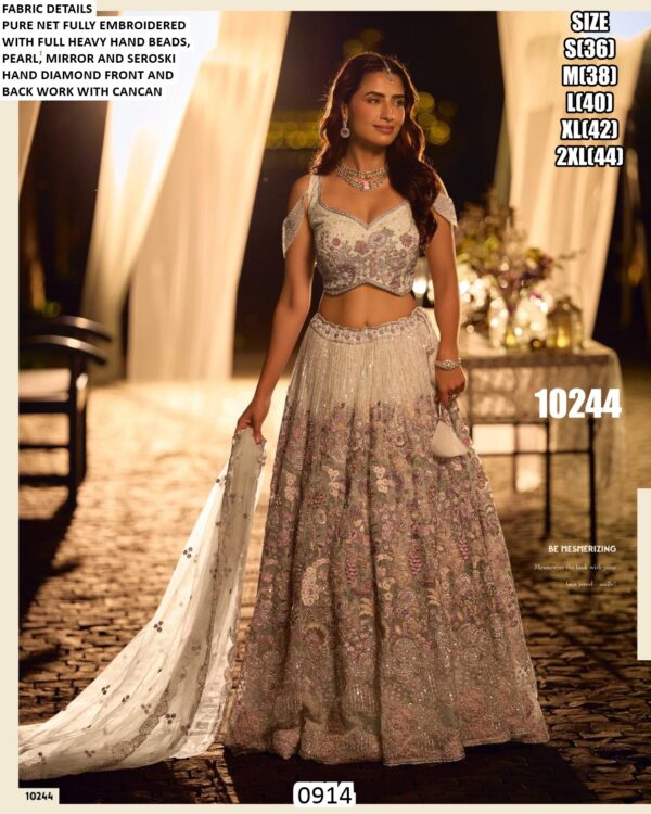 Pure Net Fabric Heavy Embroidery With Diamond Work Lehenga Cholis Best Collection For Brides