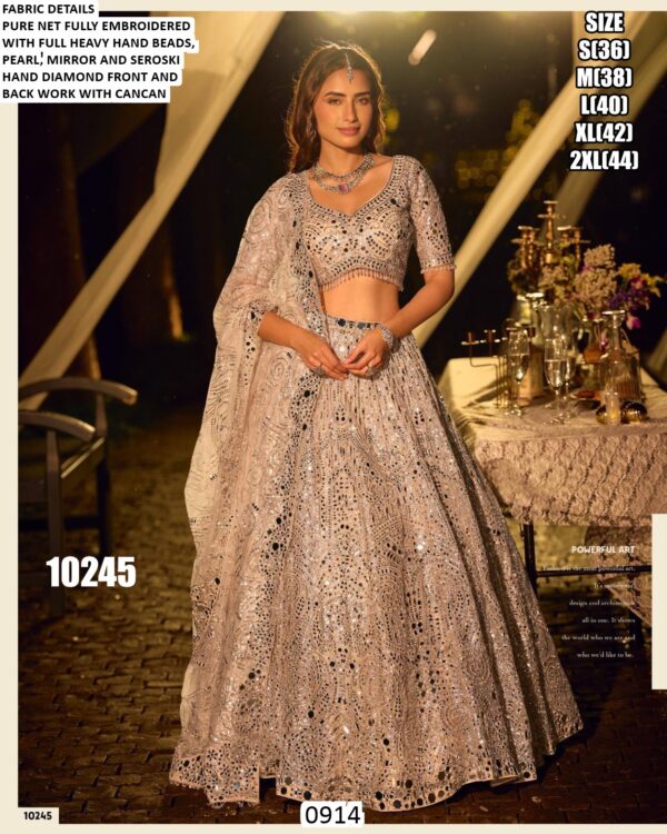 Pure Net Fabric Heavy Embroidery With Diamond Work Lehenga Cholis Best Collection For Brides