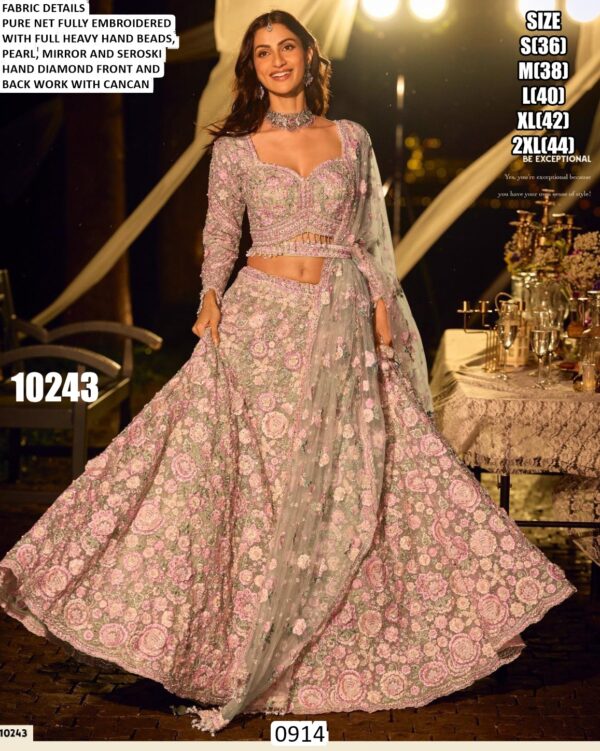 Pure Net Fabric Heavy Embroidery With Diamond Work Lehenga Cholis Best Collection For Brides