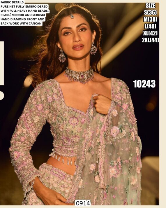 Pure Net Fabric Heavy Embroidery With Diamond Work Lehenga Cholis Best Collection For Brides