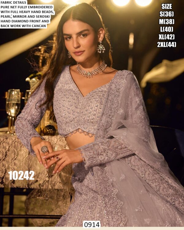 Pure Net Fabric Heavy Embroidery With Diamond Work Lehenga Cholis Best Collection For Brides