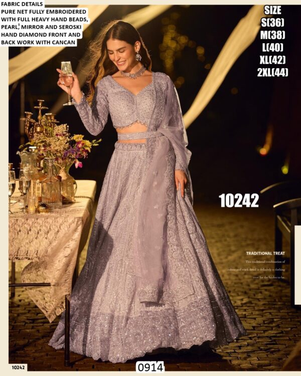 Pure Net Fabric Heavy Embroidery With Diamond Work Lehenga Cholis Best Collection For Brides