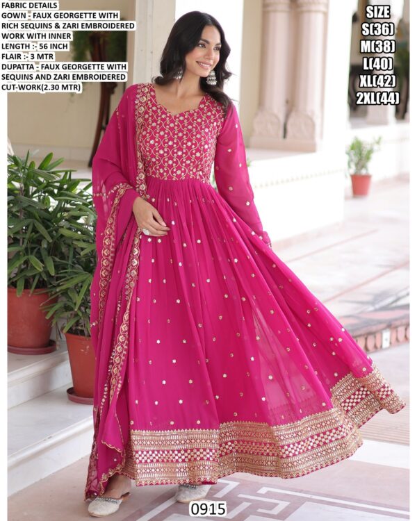 Transform Your Look With This Faux Georgette Gown, Designed With Embroidery Work, Shop Now!