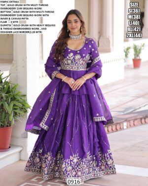 Indigo Colour Gold Crush Wedding Wear Embroidered Lehenga Choli Dupatta Set (Ready To Wear)