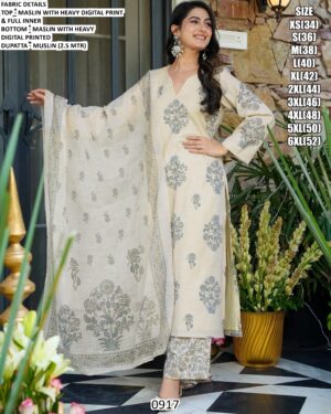 Elevate Your Everyday Attire With These Heavy Digital Printed Muslin Kurti Set And Dupatta