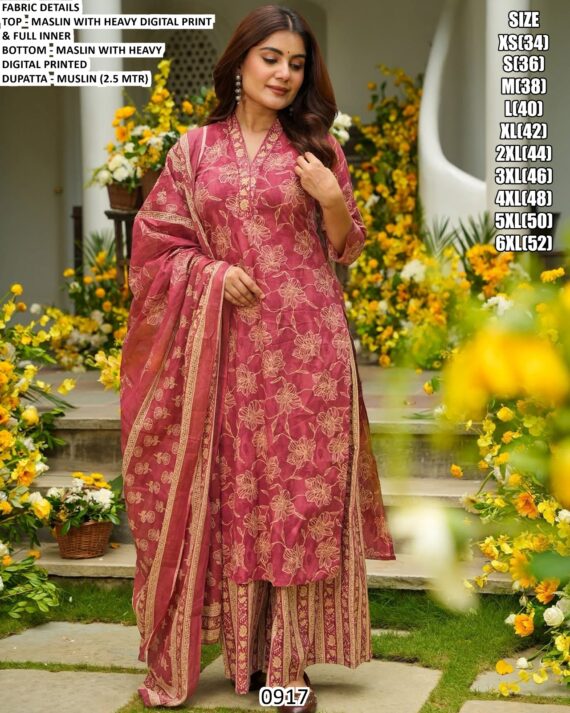 Elevate Your Everyday Attire With These Heavy Digital Printed Muslin Kurti Set And Dupatta