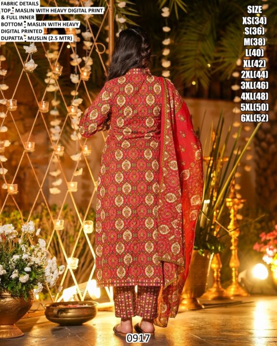 Elevate Your Everyday Attire With These Heavy Digital Printed Muslin Kurti Set And Dupatta