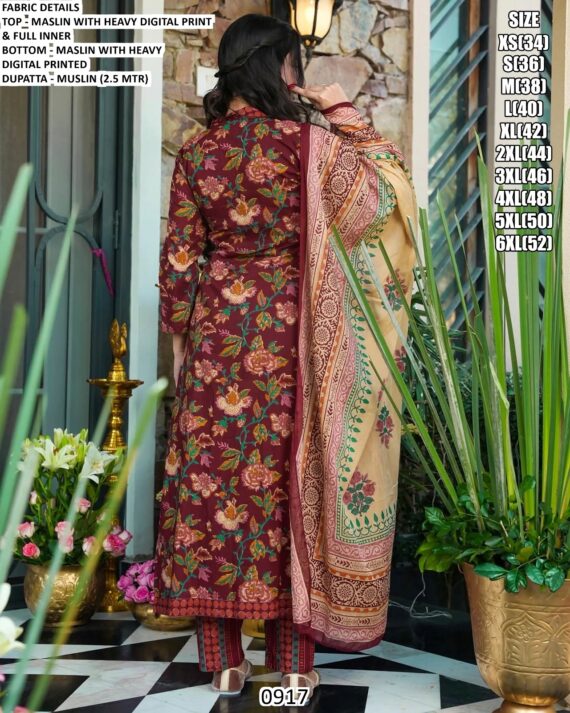 Elevate Your Everyday Attire With These Heavy Digital Printed Muslin Kurti Set And Dupatta