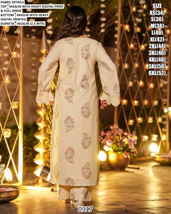 Elevate Your Everyday Attire With These Heavy Digital Printed Muslin Kurti Set And Dupatta