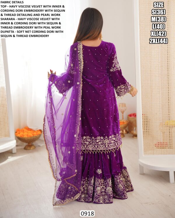 New Designer Party Wear Heavy Viscose Velvet Readymade Top Sharara And Dupatta Sets