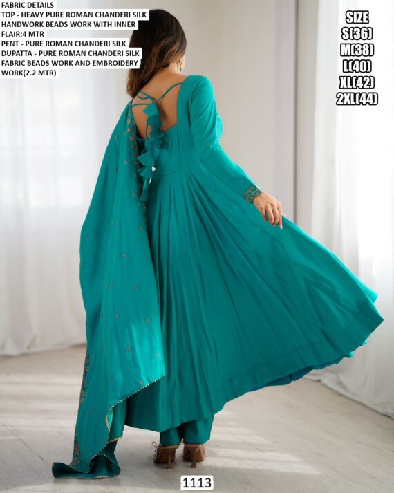 Shop This Roman Chanderi Silk Readymade Anarkali Suits, Designed With Intricate Bead Handwork