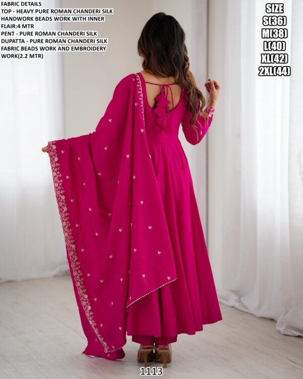 Shop This Roman Chanderi Silk Readymade Anarkali Suits, Designed With Intricate Bead Handwork