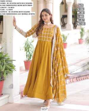 Presenting Our New Premium Nc Vichitra Zari Embroidered Full Sleeve Gown With Dupatta