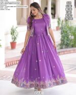 Buy Vichitra Silk Wedding Wear Designer Readymade Gown With Jacket Two Piece Catalogue