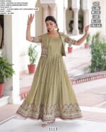 Buy Vichitra Silk Wedding Wear Designer Readymade Gown With Jacket Two Piece Catalogue