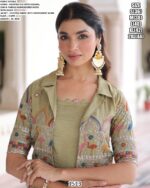 Buy Vichitra Silk Wedding Wear Designer Readymade Gown With Jacket Two Piece Catalogue