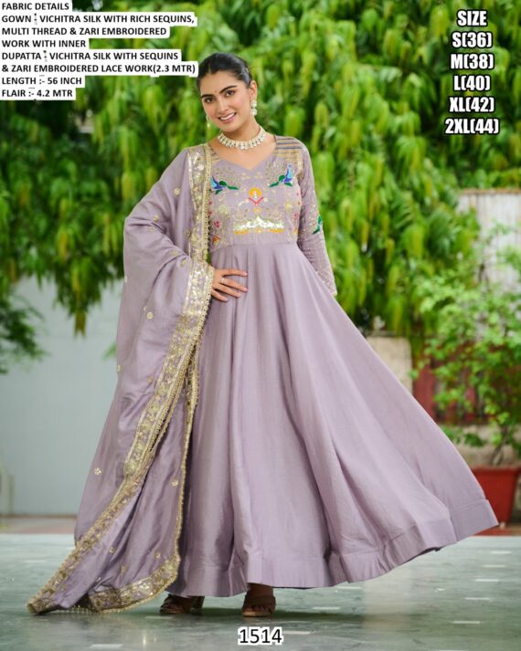 Celebrating This Wedding Season In This Stunning Vichitra Silk Gown, Beautifully Paired With A Dupatta