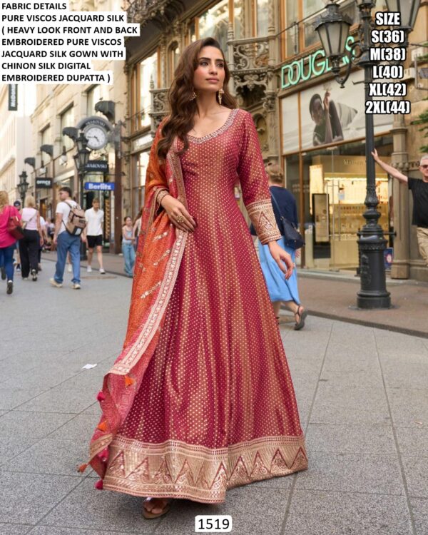 Stitched Viscose Jacquard Silk Heavy Wedding Look Gown With Digital Embroidered Dupatta