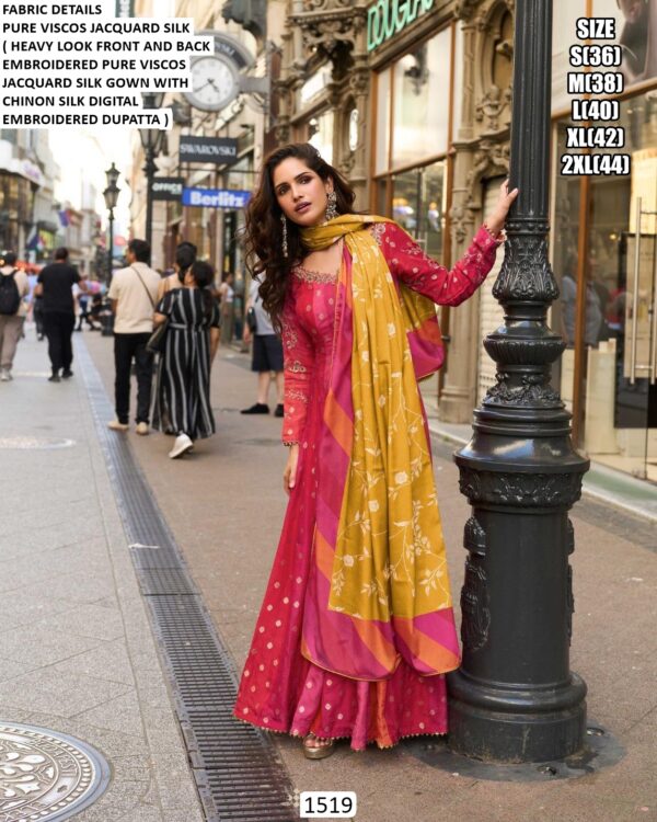 Stitched Viscose Jacquard Silk Heavy Wedding Look Gown With Digital Embroidered Dupatta