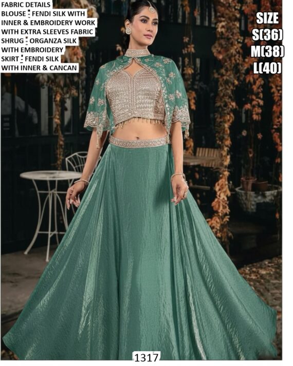 Step Into Modern Glamour With This Exquisite Embroidered Crop Top Lehenga And Shrug
