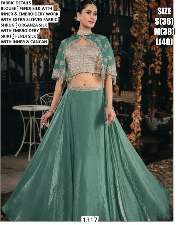 Step Into Modern Glamour With This Exquisite Embroidered Crop Top Lehenga And Shrug